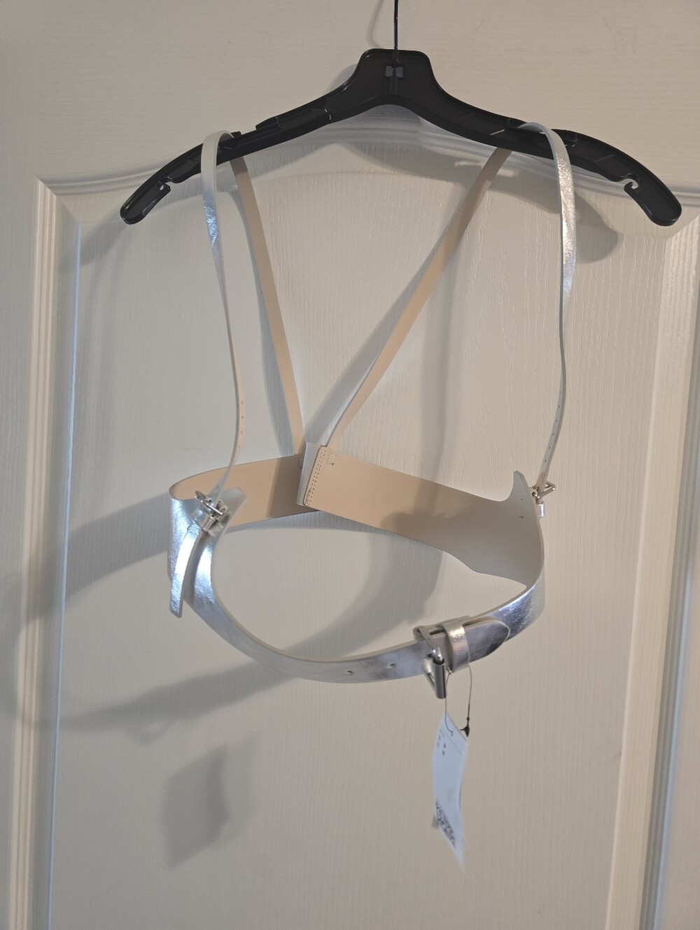 H&M Silver Metallic Faux Leather Harness Belt